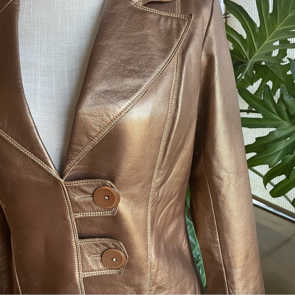 Metallic Bronze Leather Blazer Jacket - Women's - Picture 11 of 11